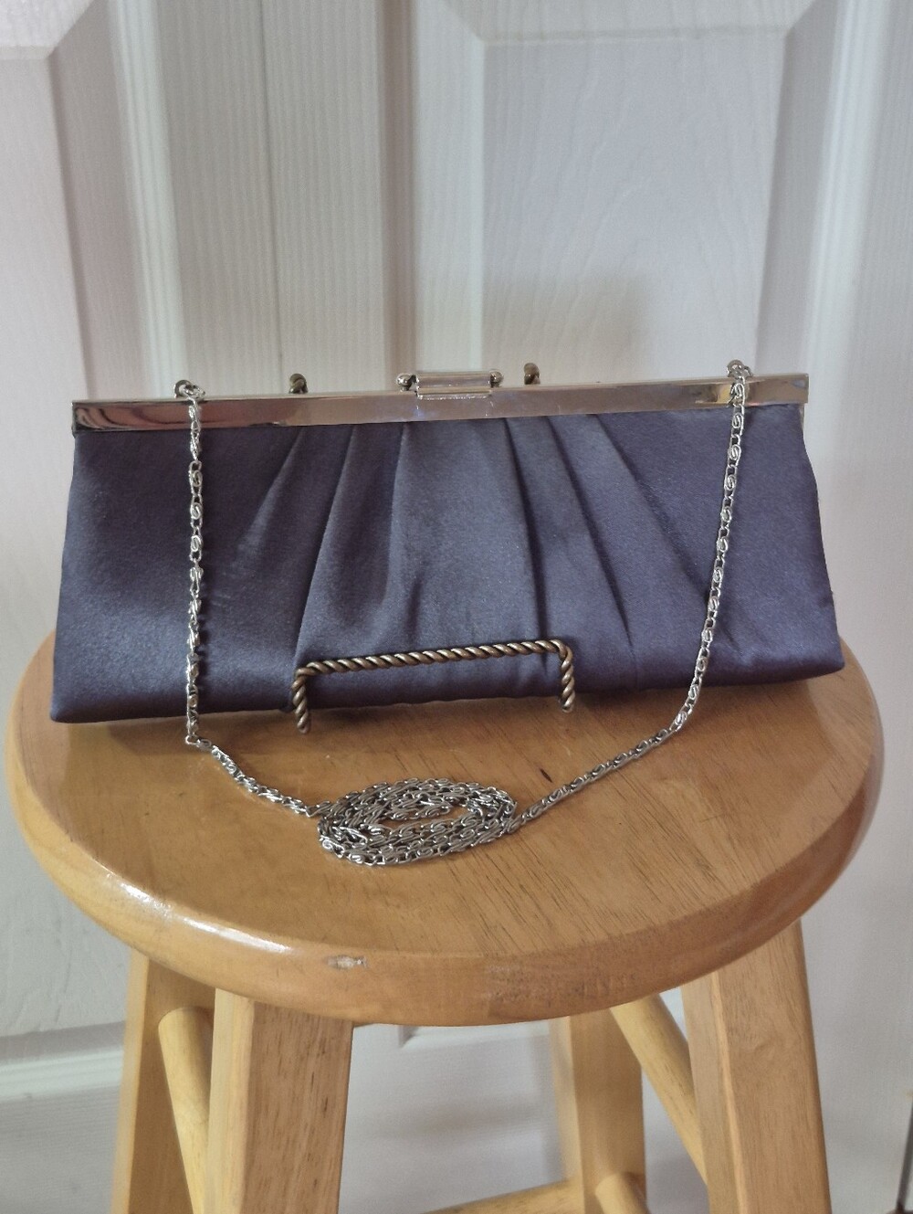 Jessica McClintock silver satin evening bag